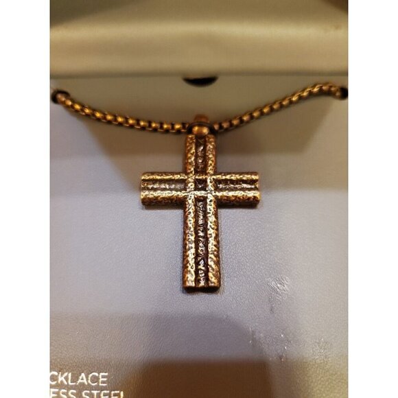 Ed Hardy Mens Necklace Cross Bronze Tone 26" Chain Pendant Gothic New In Box - Picture 2 of 5